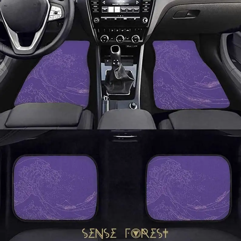 

Kawaii Pastel Purple Minimalist Japanese Great Wave car floor mats, cute Mt. Fuji car interior accessories, top tufted loop carp