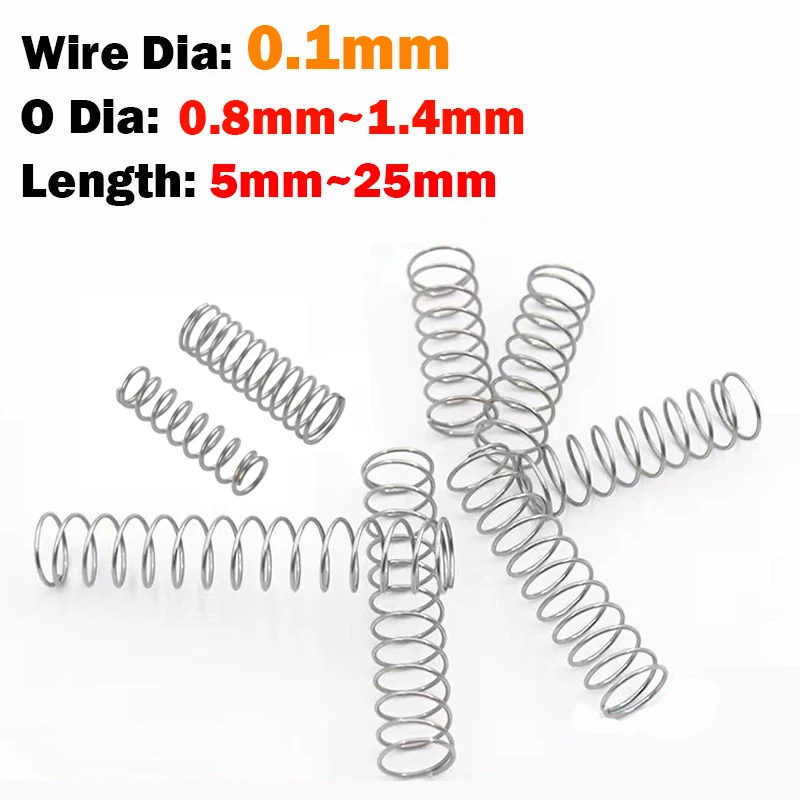 

10Pcs/Lot 304 Compression Spring Wire Dia 0.1mm Outside Diameter 0.8mm~1.4mm Length 5/8/10/12/15/20/25mm Extended Spring