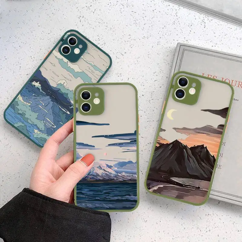 

sunset scenery Landscape mountain Illustration Phone Case transparent For iphone 11 12 13 6 s 7 8 plus mini x xs xr pro max