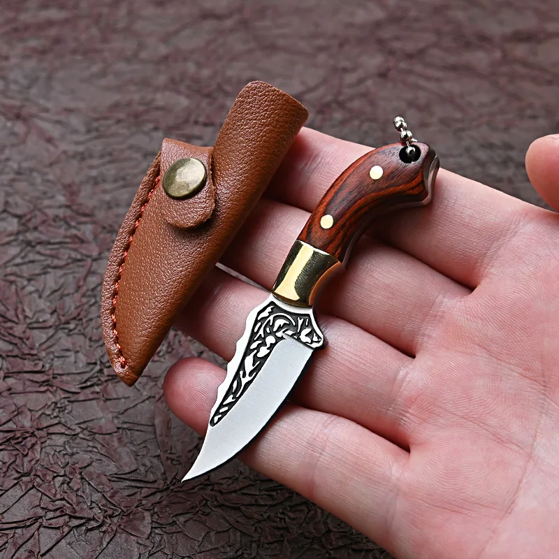 

Латунный острый нож, Подарочный цветной деревянный прямой нож для повседневного использования, Фруктовый нож для самообороны, брелок, подв...
