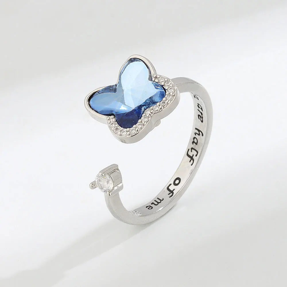 

Женские кольца из серебра 100% пробы с бабочкой и синим камнем