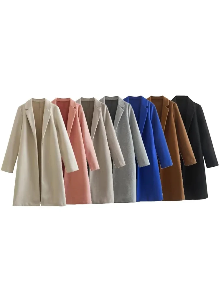 

TRAF Women Woolen Coat Fashion Straight Women Jacket Solid Color Long Sleeve Female Warm Jacket Winter Coat