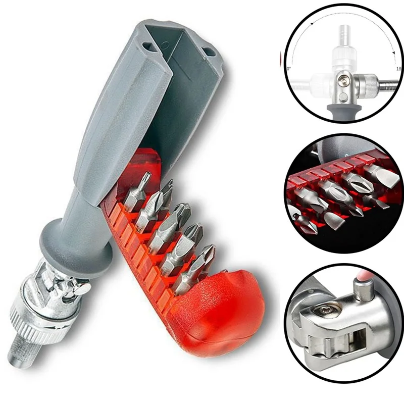 

11 In 1 Ratchet Screwdriver Set 1/4 Inch Hex Shank Magnetic Screwdriver Bit Multitool Multi-angle Ratchet Screw driver Set