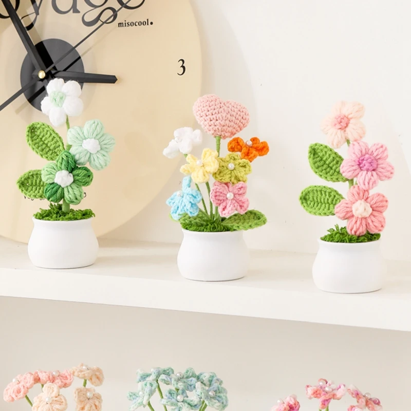 Дейзи Вязаные крючком цветы в горшках Свадебные гости Подарок Украшение комнаты