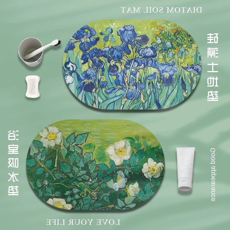 

Gogh Van Famous Painting Diatom Ooze Absorbent Bathroom Non-Slip Floor Diatomite Toiletries Mat