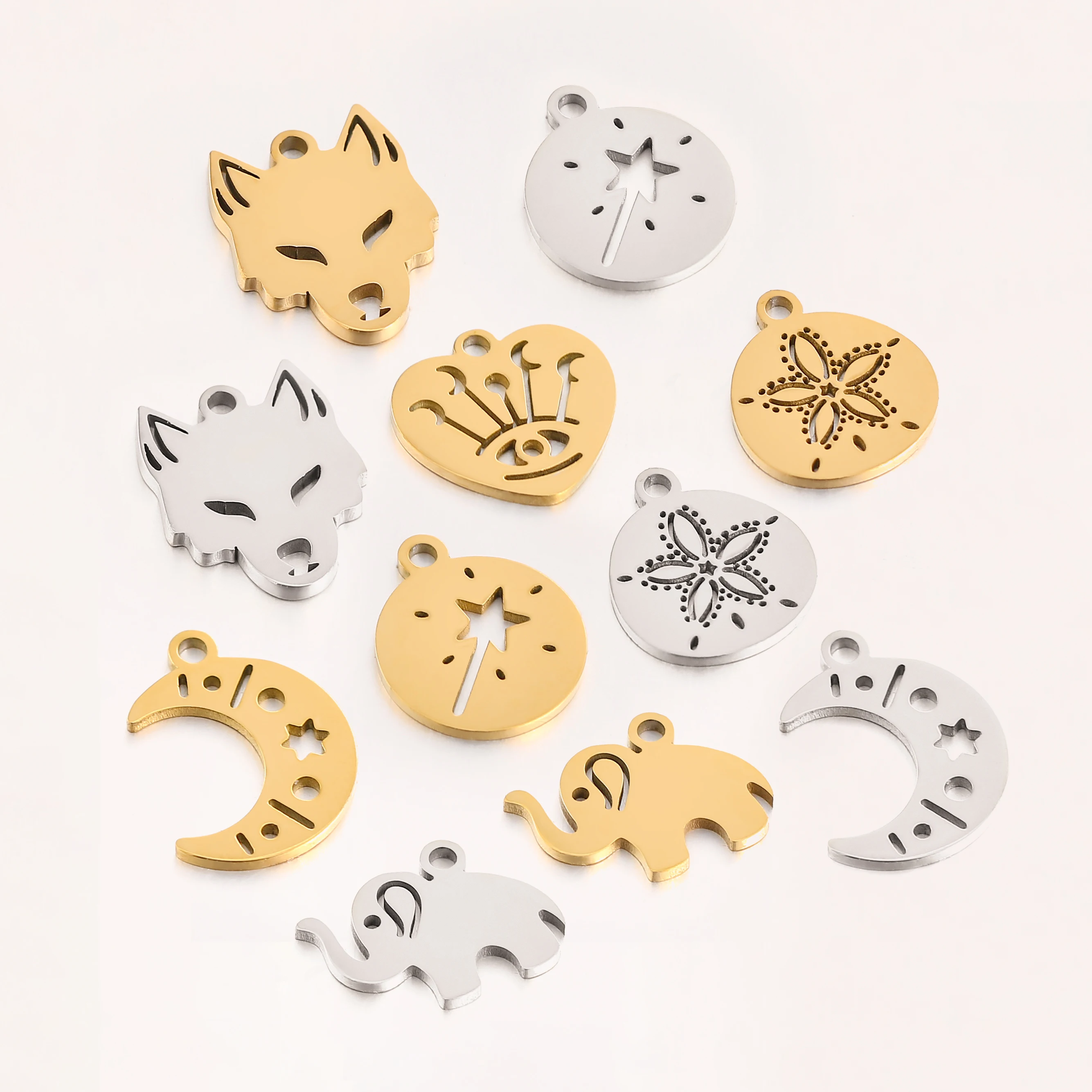 5Pcs Слон / Волк Звезды Волшебная палочка Очарование из нержавеющей стали Луна