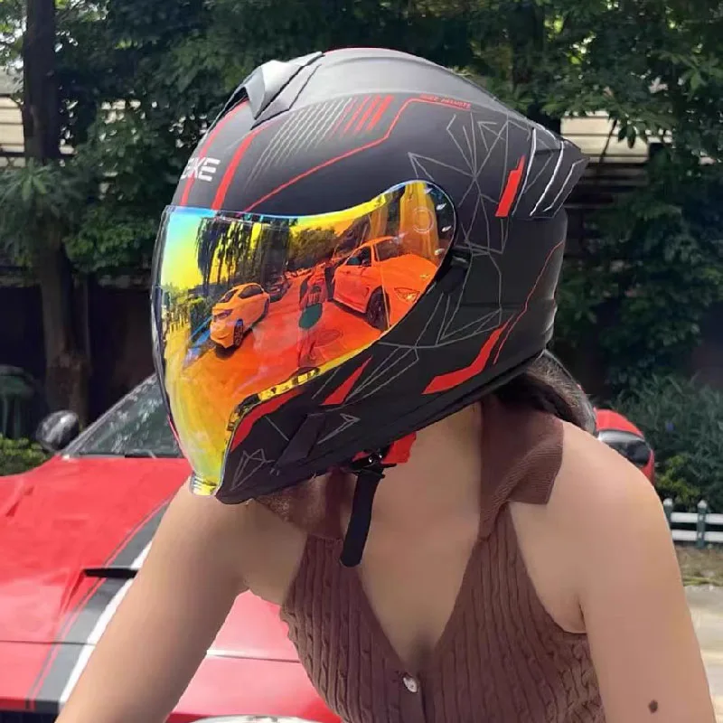 Мотоциклетный шлем на все лицо двойная линза цветной длинный козырек для езды по