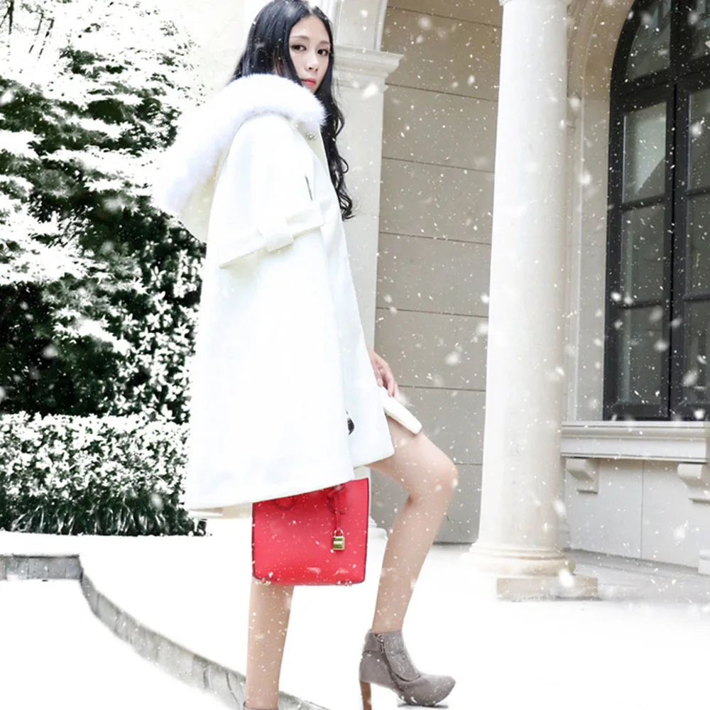 Новинка весна-зима Женская шерстяная накидка с капюшоном белого фиолетового