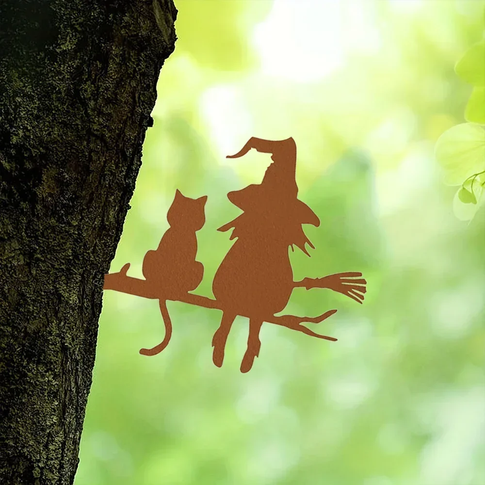 Iron Silhouette Witch & Cat Yard Art Stake — увлекайте свой декор с помощью этой необычного