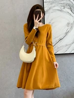 solid knitted women dress sweater knee length a line elegant long sleeve o neck autumn winter female sweater dress clothing 2022