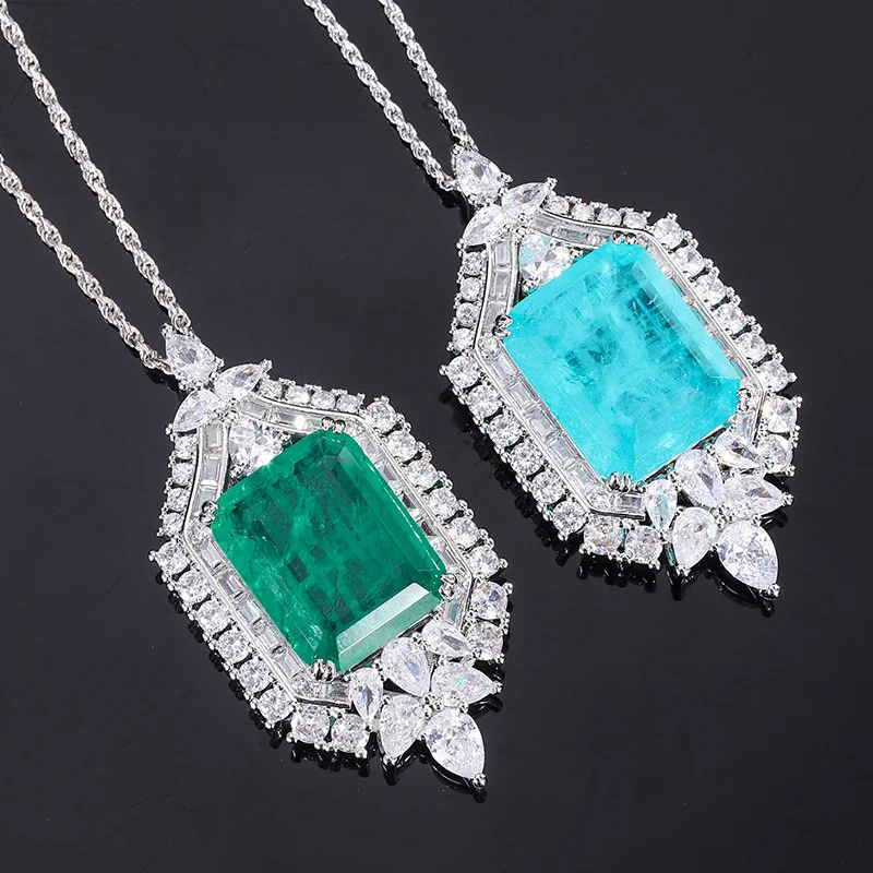 

brand genuine Luxury real jewels 2022 new S925 silver Tiktok imitation emerald Palaiba square pendant with 15 * 20 high quality