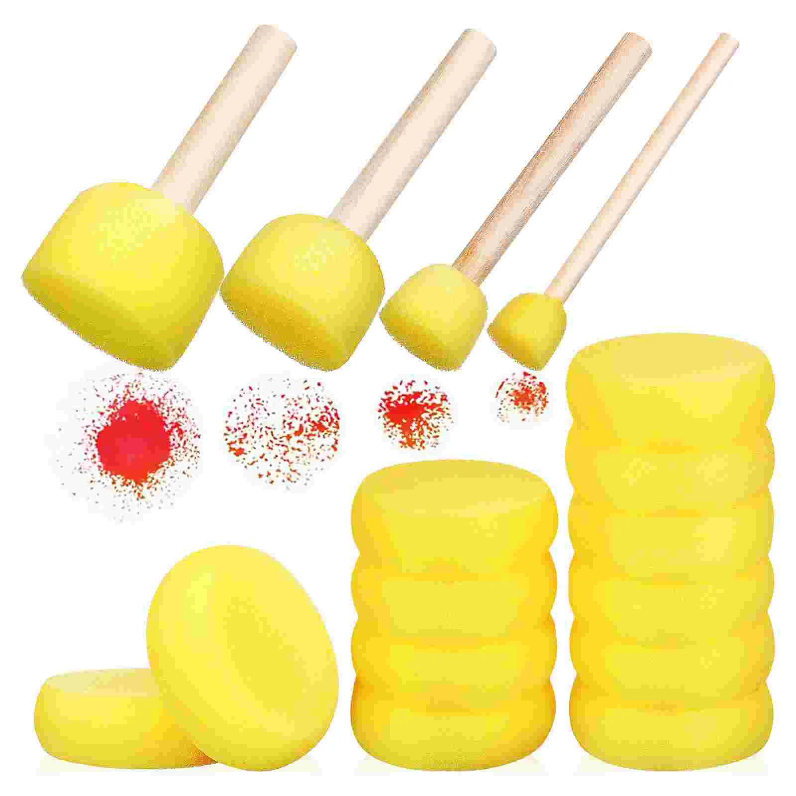 

1 Set Round Painting Sponges Wooden Handle Foam Brushes Sponge Painting Tools Bulk