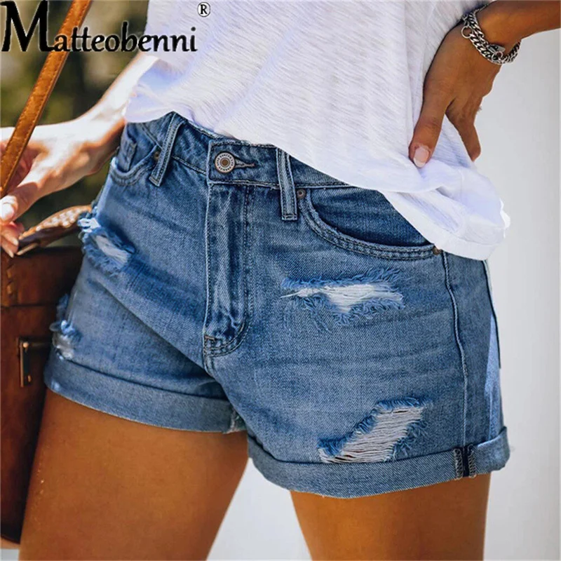 

Hole Summer Casual Pocket Short Jeans Ladies Hotpants Shorts New Women Fashion Ripped High Waisted Rolled Denim Shorts Vintage