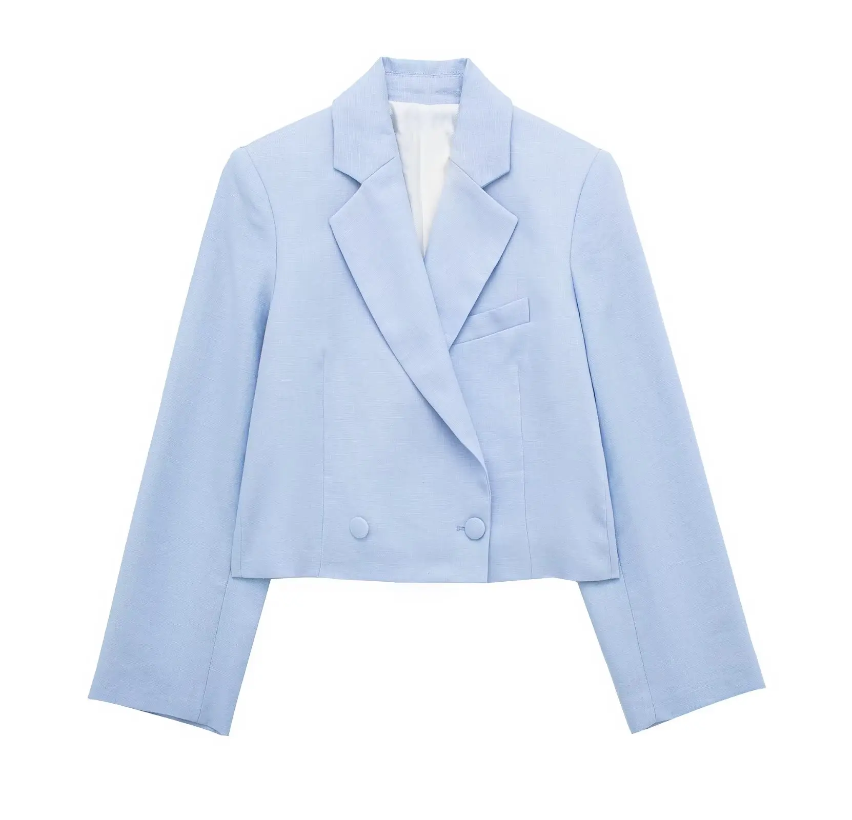 

Women 2023 New Fashion Single Buckle Flax Short Leisure Blazer Coat Vintage Long Sleeve Pockets Female Outerwear Chic