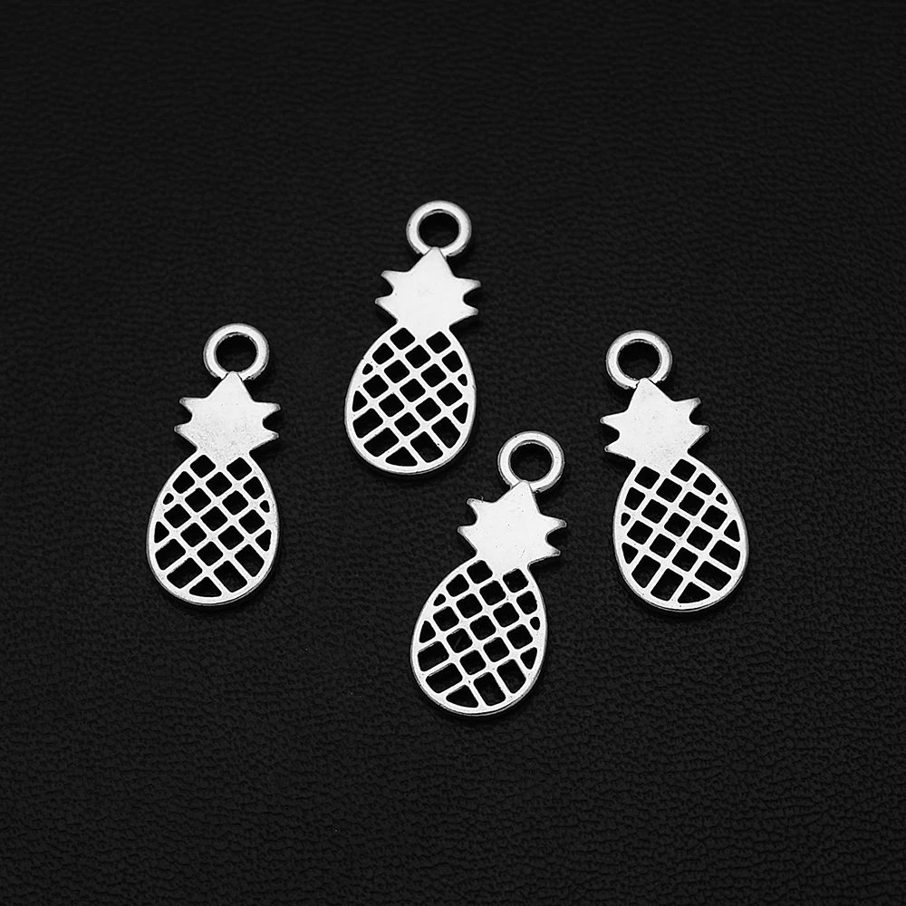 

20pcs/Lots 9x21mm Antique Silver Plated Pineapple Charms Tropical Fruit Hollow Pendants For Jewelry Making Wholesale Bulk Items