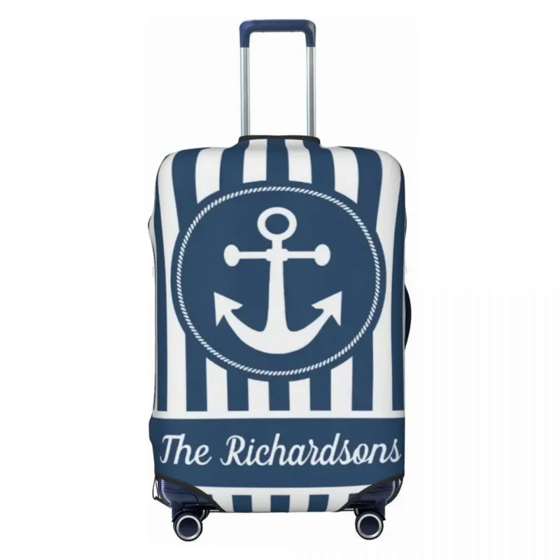 

Fashion Marine Stripes Nautical Anchor Luggage Cover Protector Washable Travel Suitcase Covers