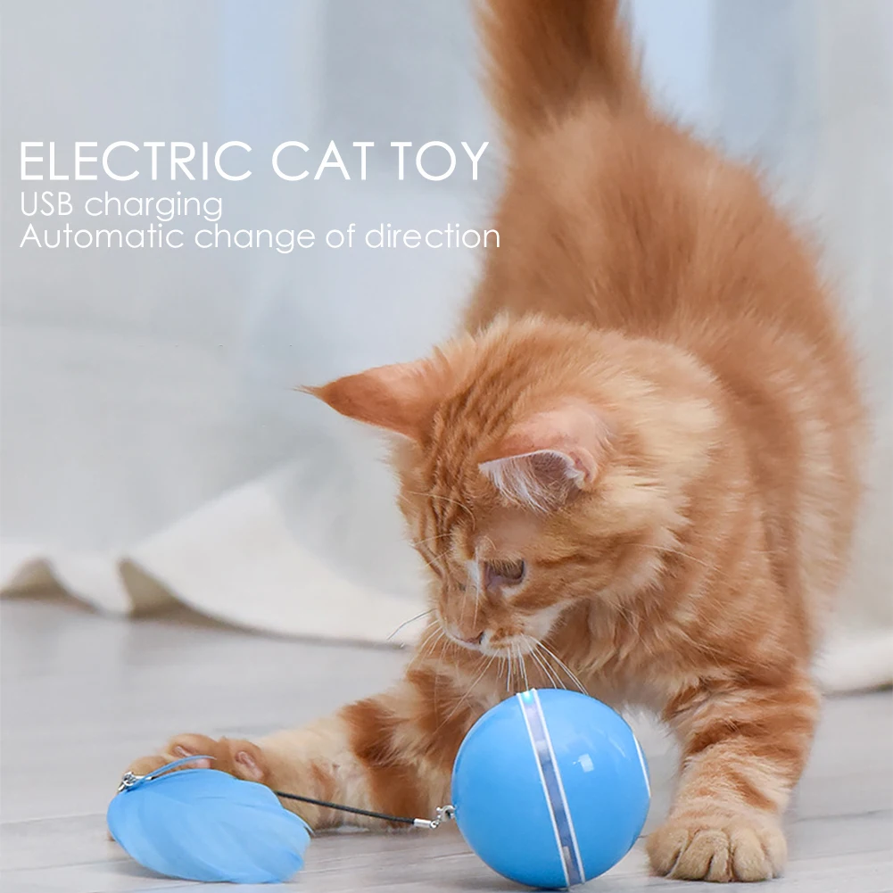 

Smart Cat Interactive Toy Colorful LED Self Rotating Ball With Catnip Bell and Feather Toys USB Rechargeable Cat Kitten Ball Toy