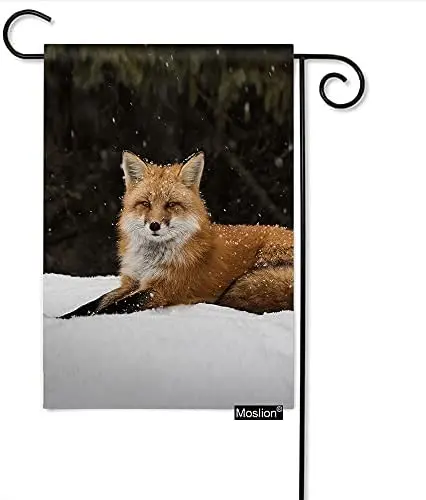 

Fox Garden Flag Vertical Double Sided Wild Animal Cute Foxes Lie In Snow Field Tree Snowflake House Flags Home Burlap Banners