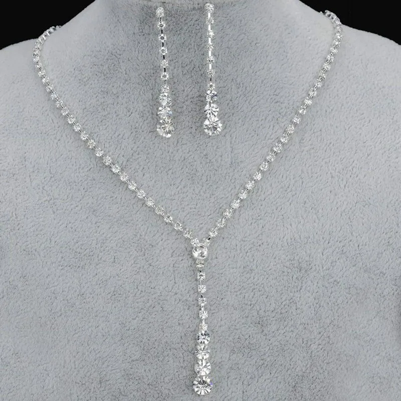 

Fashion Ladies Jewelry Set Water Drop Crystal Jewelry Set Rhinestone Necklace Earrings Bridal Wedding Clothing Accessories