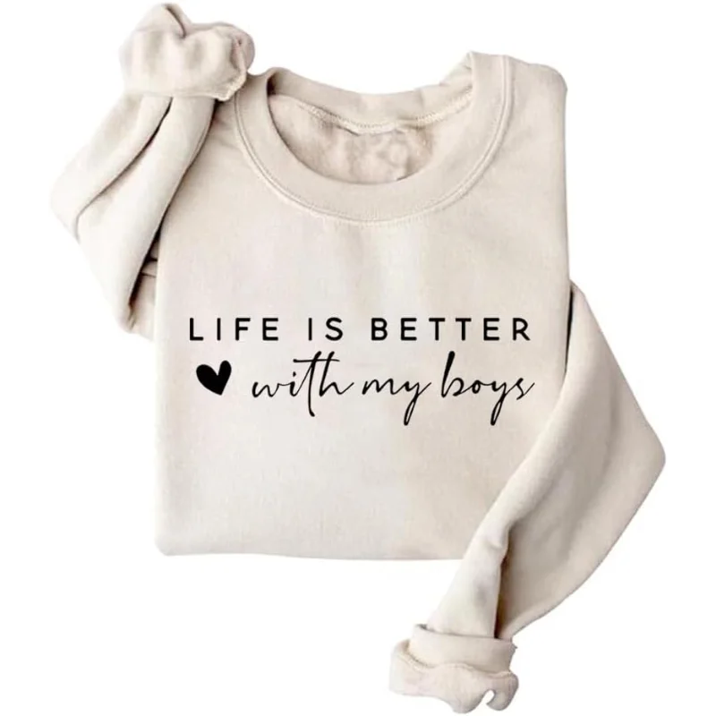 Жизнь лучше с моими мальчиками свитшот круглым вырезом для мальчиков и девочек