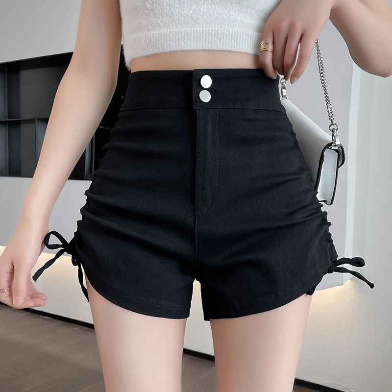 

Summer new personality drawstring bag hip shorts female net red with the same sexy elastic casual pants 8973j,403-8