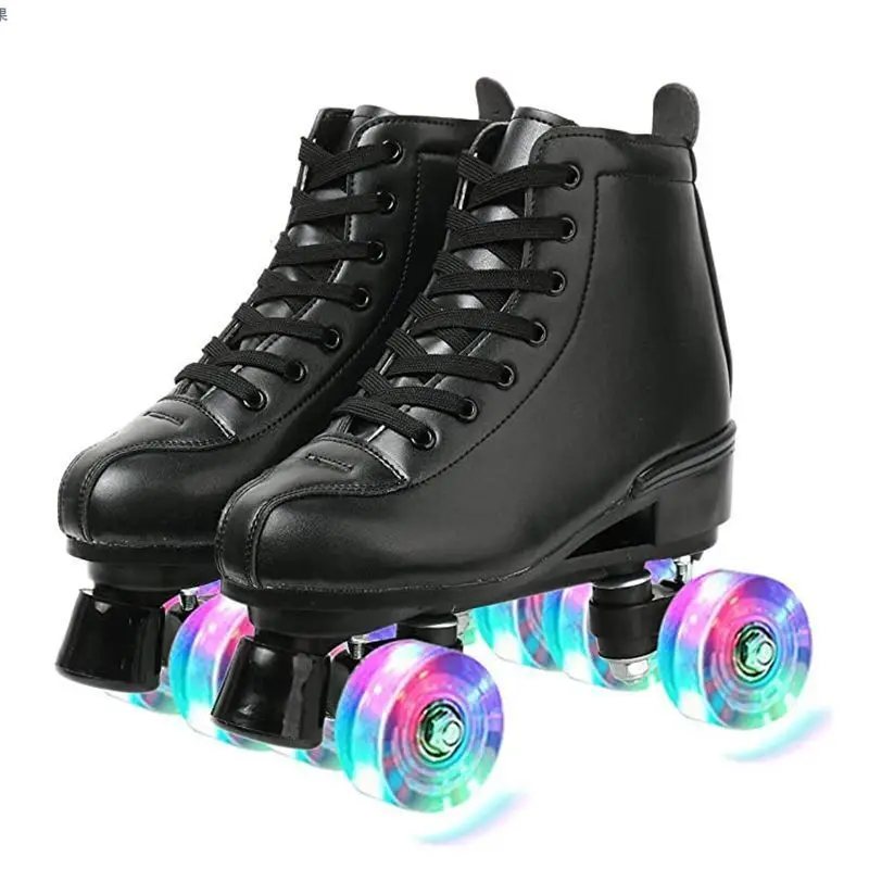 

Women White PU Leather Roller Skates Skating Shoes Sliding Inline Quad Skates Sneakers Training Europe Size 4 Wheels Flash Wheel