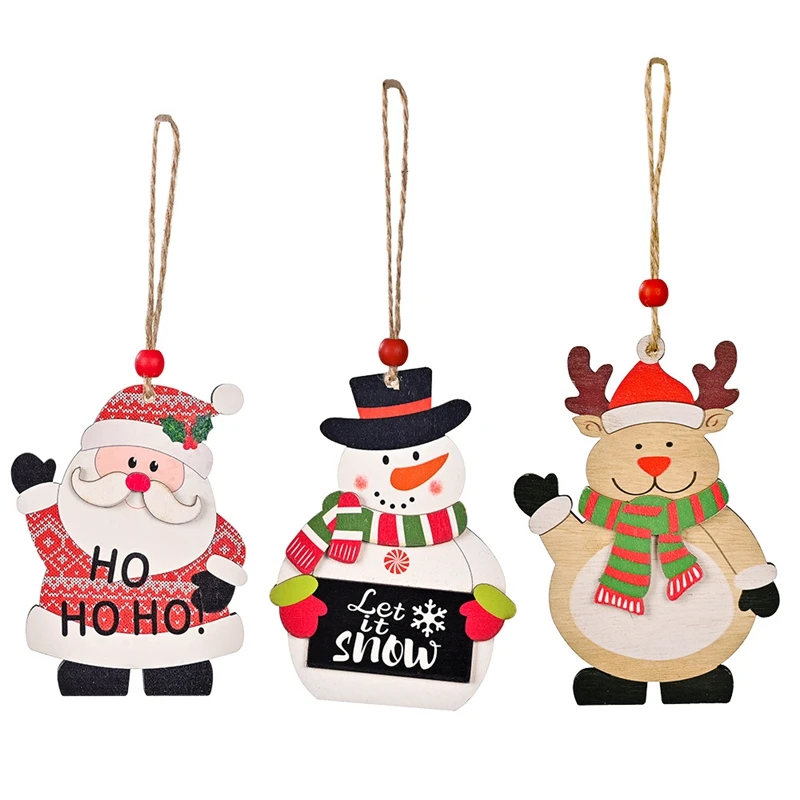 

3 Pack 2022 Santa Claus Deer Snowmass Wooden Pendant Christmas Decorations For Home Christmas Ornament New Year Gifts