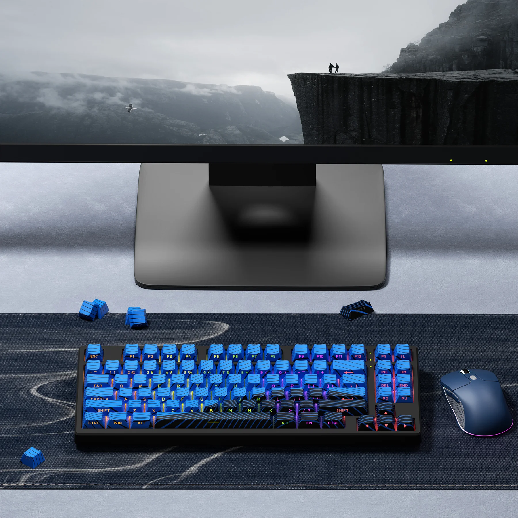 Колпачки для клавиш XVX Blue Contour Line двойная боковая печать вишневый профиль игровые