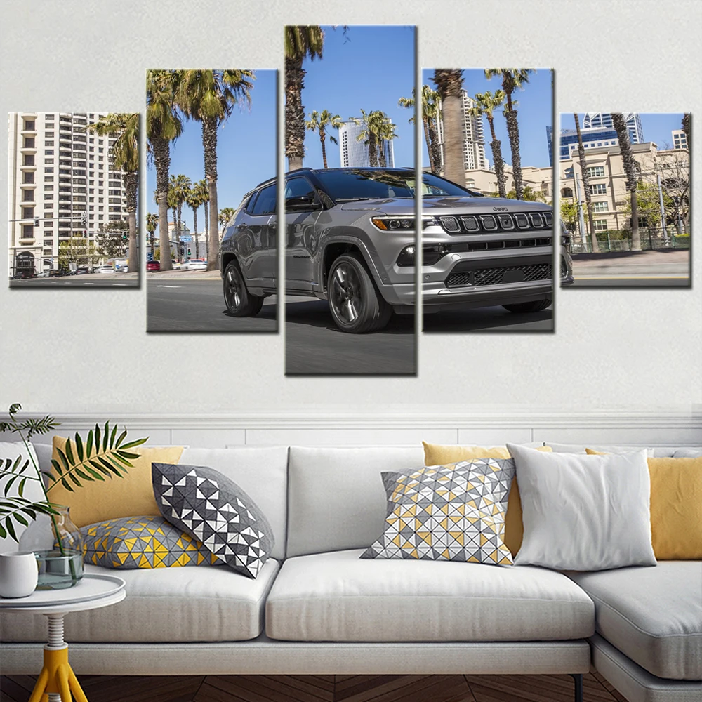 

5 Piece Silver 2022 Jeep Compass High Altitude (MP) Canvas Painting Wall Art Poster and Print for Modern Home Living Room Decor