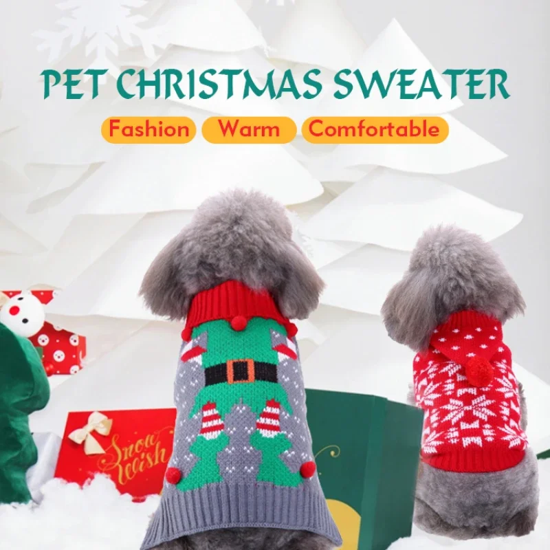 

Christmas Pet Dog Cat Knitted Sweater Winter Warm Clothes Pet Knitwear Turtleneck Thick Warm Costume for Small Medium Dogs Cats