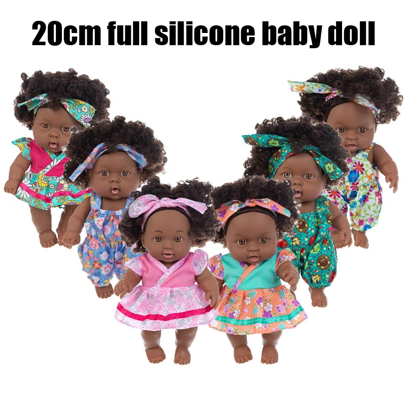 

20cm African American Dolls Realistic Vinyl Silicone Baby Dolls Afro Curly Hair Girl Dolls Kids Playmate Toy Birthday Gift