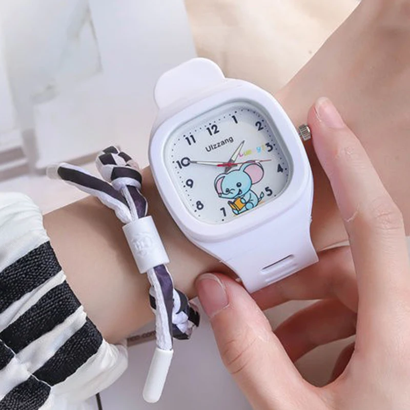 

Cartoon Square Watch Silicone Candy Color Digital Watch Student Women Clock Fashion Elephant Wristwatch Children reloj mujer