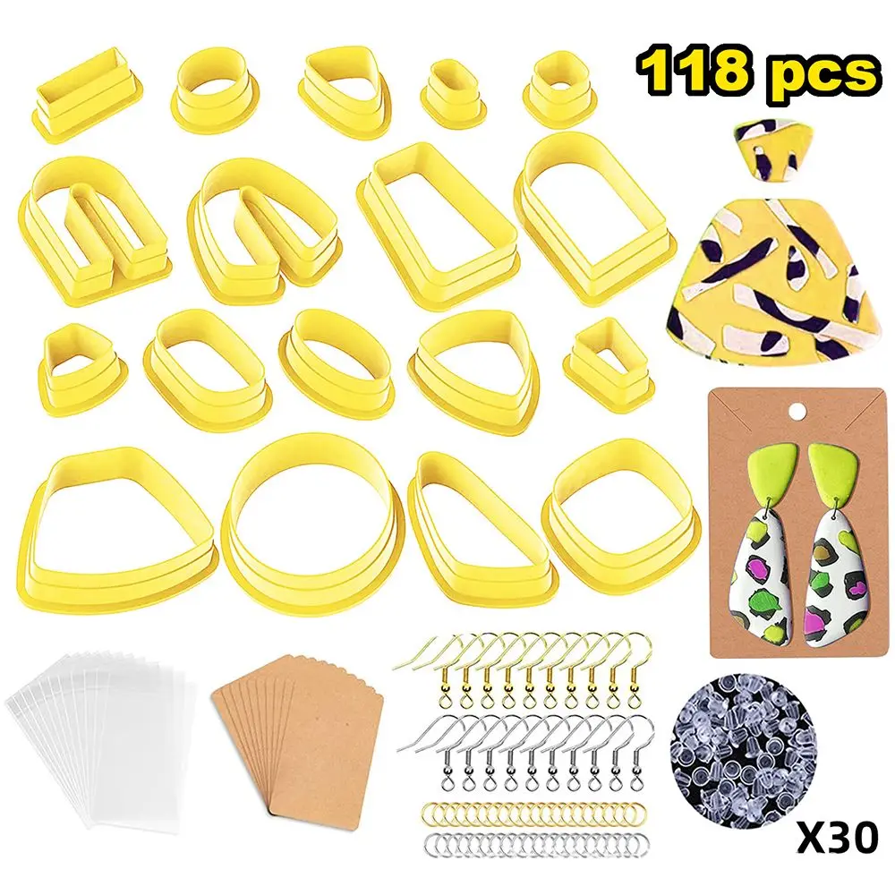 

118pcs DIY Craft Plastic Earring Cards Handmade Earrings Cutters Polymer Clay Cutters Earring Hooks Baking Mould