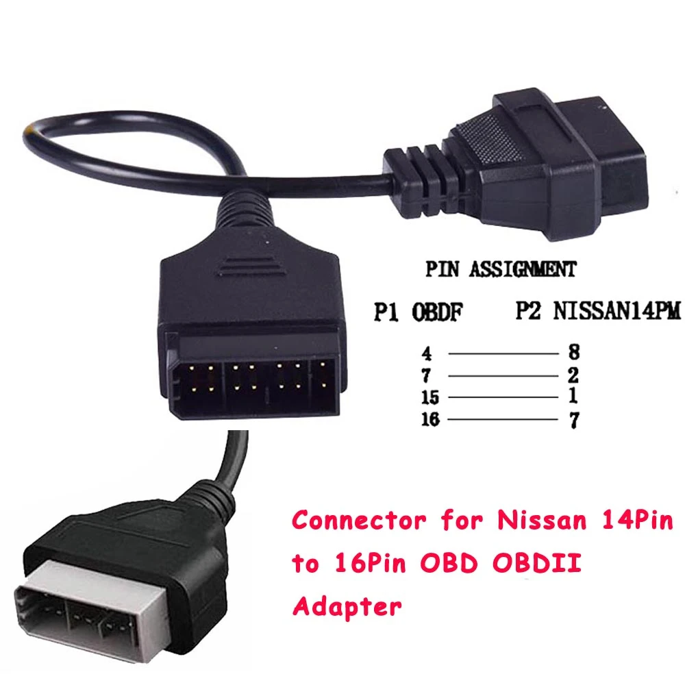

High Quality for Nissan 14 Pin to OBD2 16 Pin Cable Car Diagnostic Connector for Nissan 14Pin to 16Pin OBD OBDII Adapter