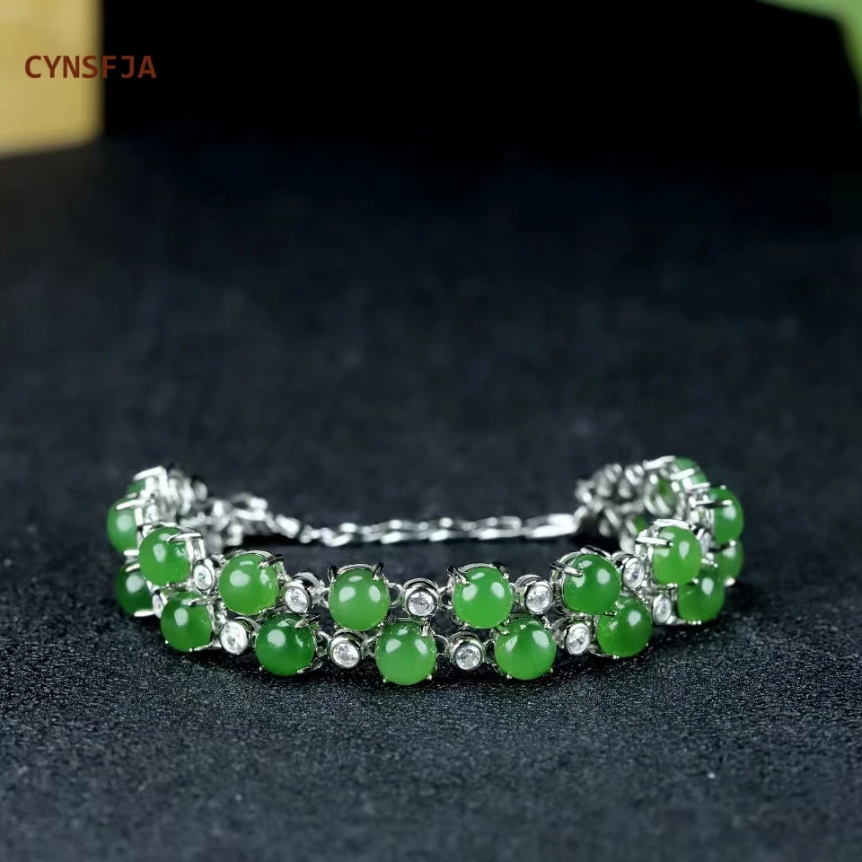 

CYNSFJA New Real Certified Natural Hetian Jasper Nephrite Women Lucky Green Jade Bracelets High Quality Fine Jewelry Best Gifts