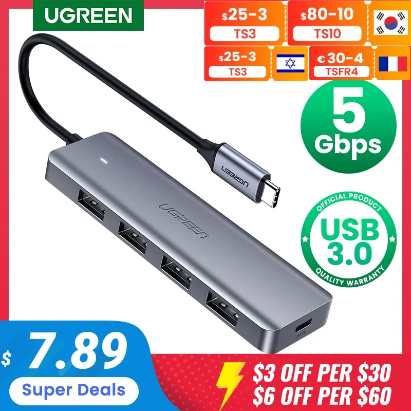  UGREEN USB C концентратор 4 порта USB Type C к USB 3,0 концентратор разветвитель адаптер для MacBook Pro iPad Pro Samsung Galaxy Note 10 S10 USB концентратор 