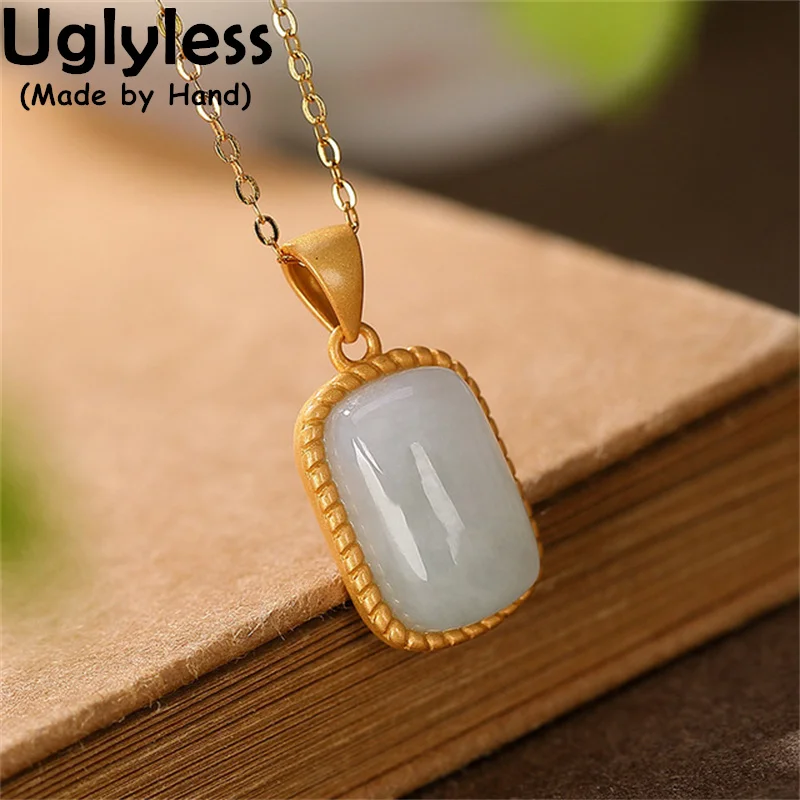 

Uglyless Minimalist Round Square Earrings Pendants for Women Simple Fashion Jade Earrings 925 Silver Elegant Dress Jewelry Sets