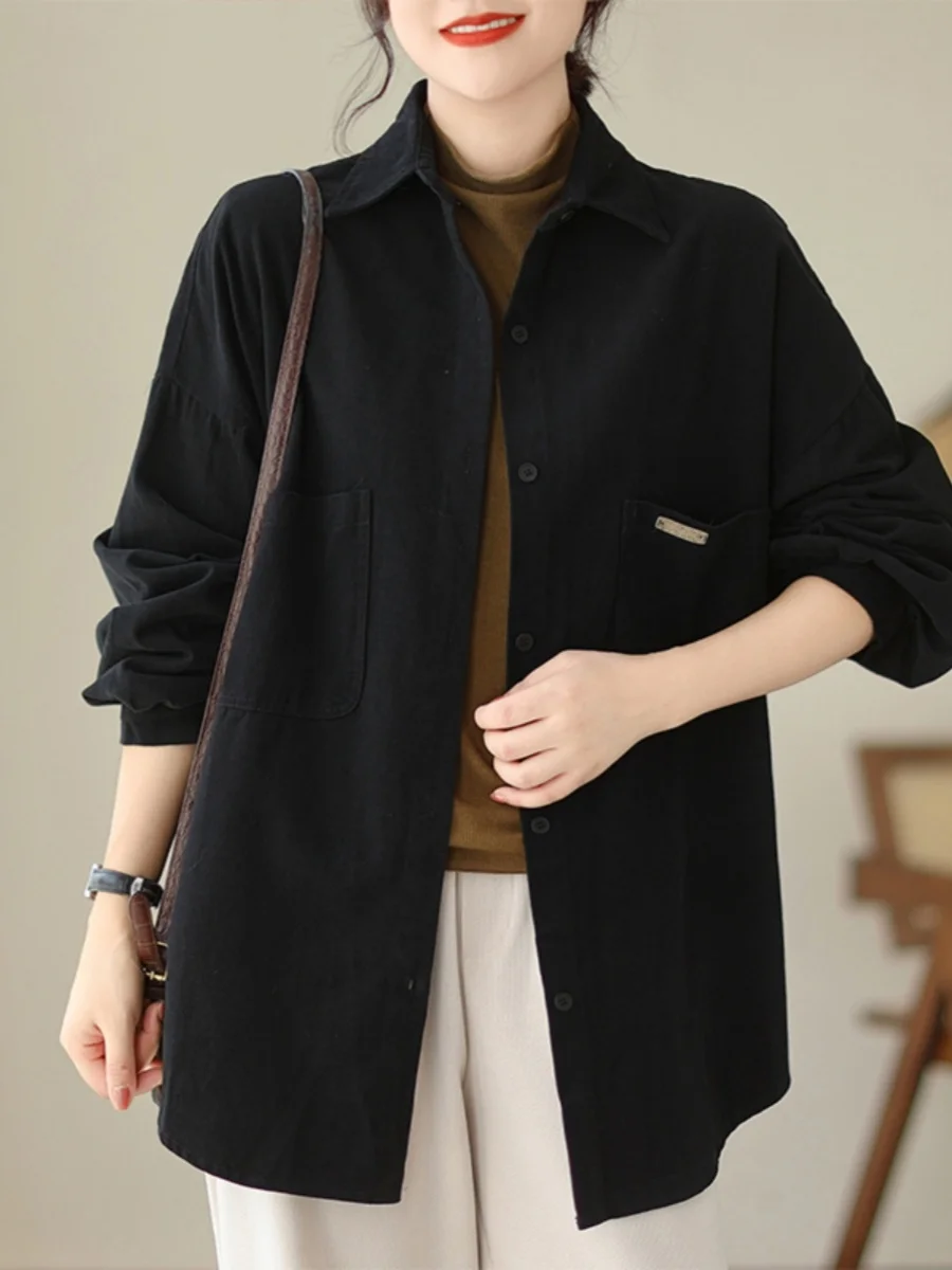Повседневные хлопковые рубашки с однотонными лацканами в стиле ретро Гонконг
