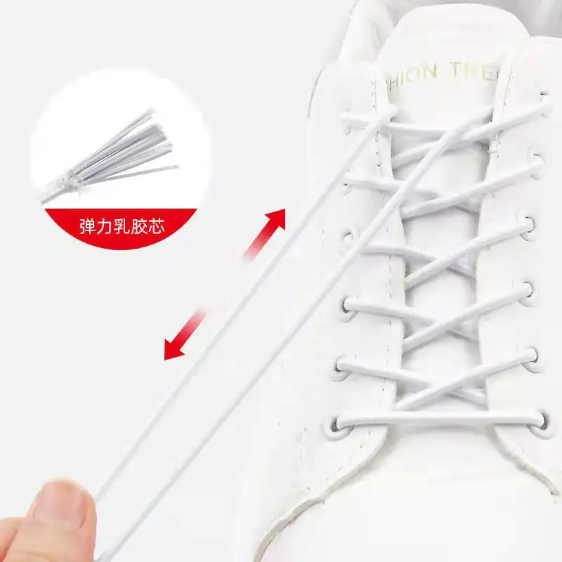 Fashion No Tie Shoe Laces Metal Lock Elastic Round Shoelaces Kids Adult Sneakers Quick Lazy Shoe Lace Shoestrings 12 Colors
