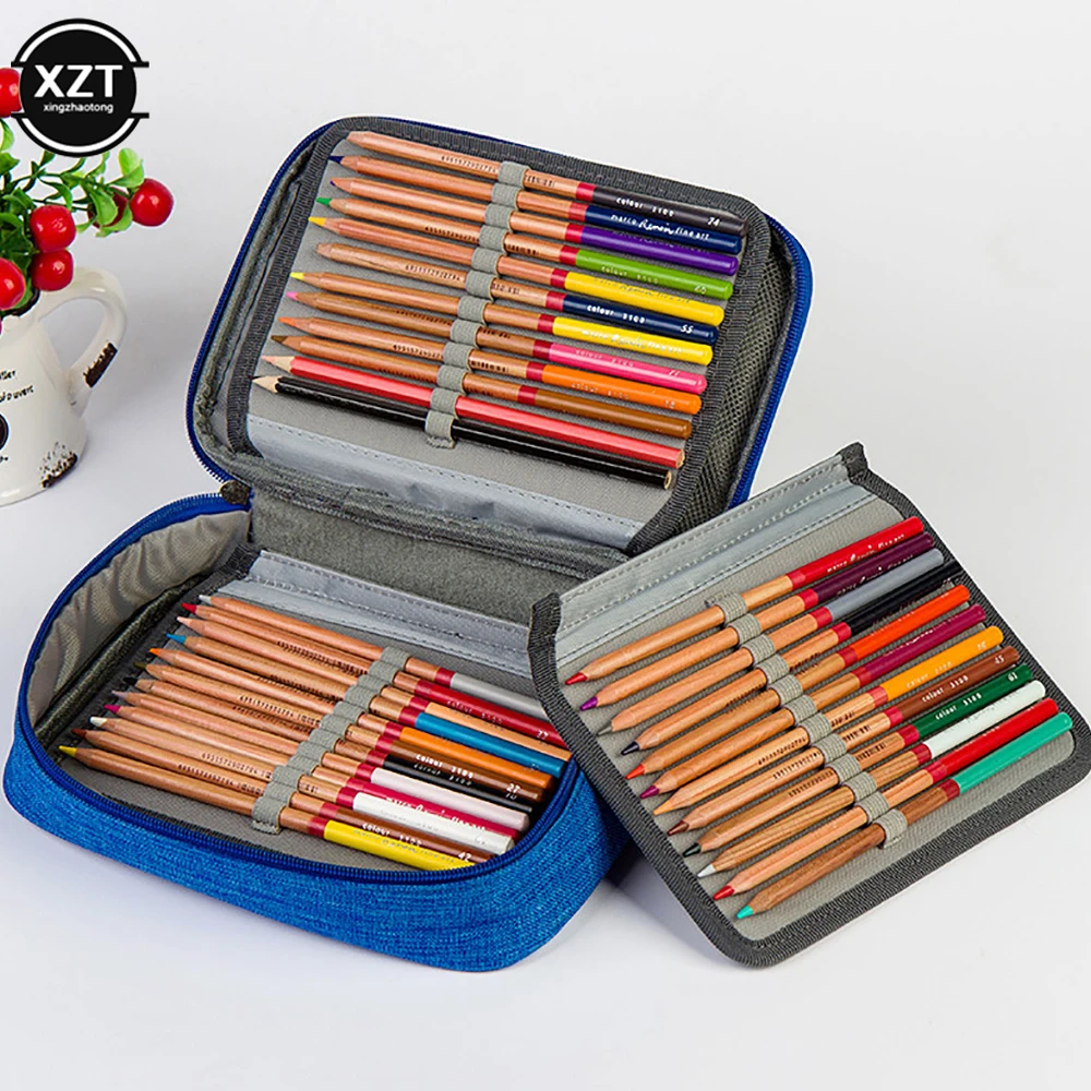 

Large-capacity 72 Holes School Cases 3 Compartments School Canvas Pencil Case Fabric Pen Bag Box Pouch For Artist Stationery Bag