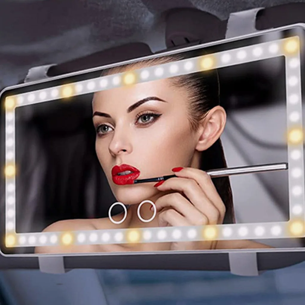 

LED Car Makeup Mirror Sunshade HD Makeup Hanging Mirror USB Charge Automotive Cosmetic Mirrors with Touch Screen Dimmable Light