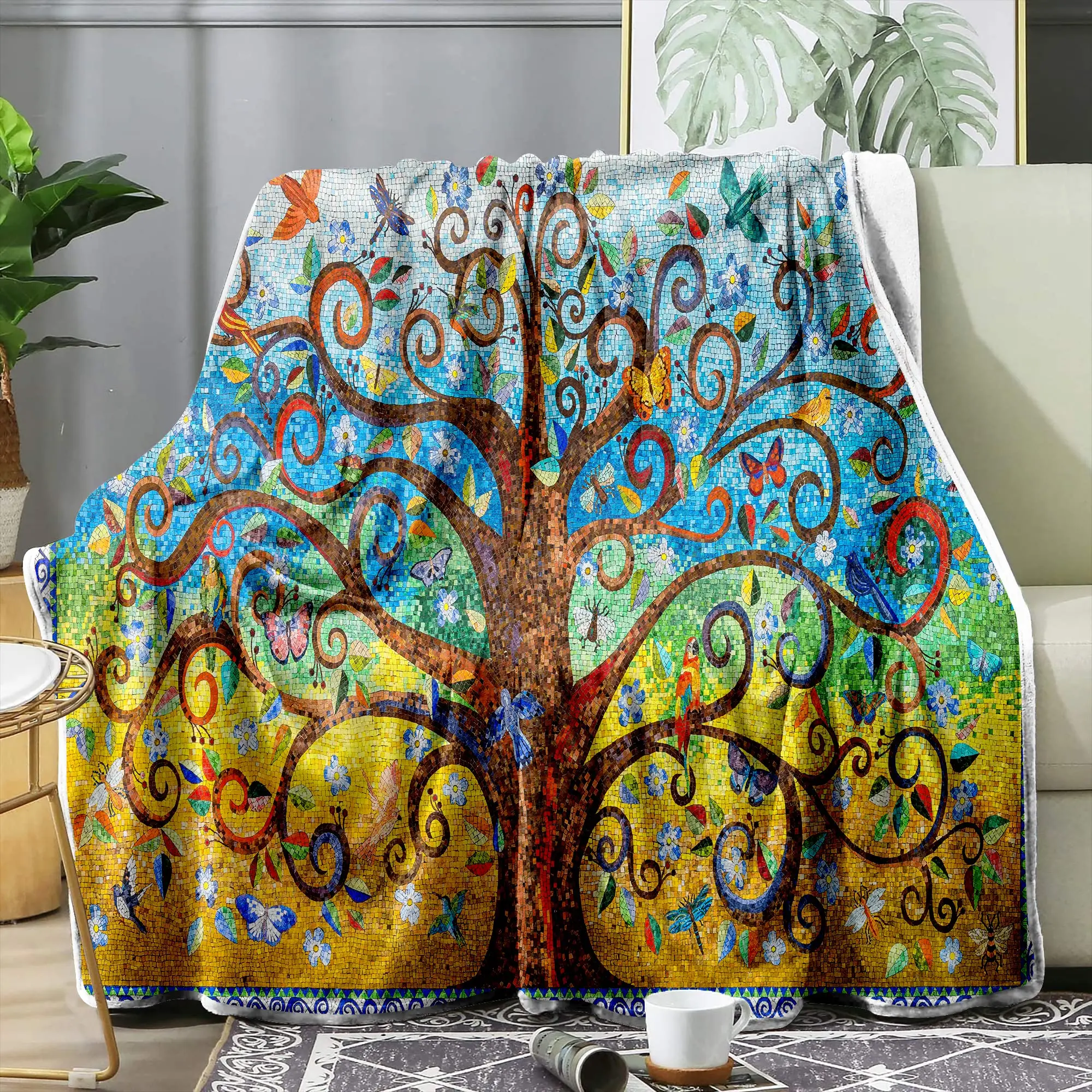 

Красочное одеяло из дерева жизни, фланелевое одеяло, диван для взрослых, теплый, удобный, стандартное одеяло, подарок