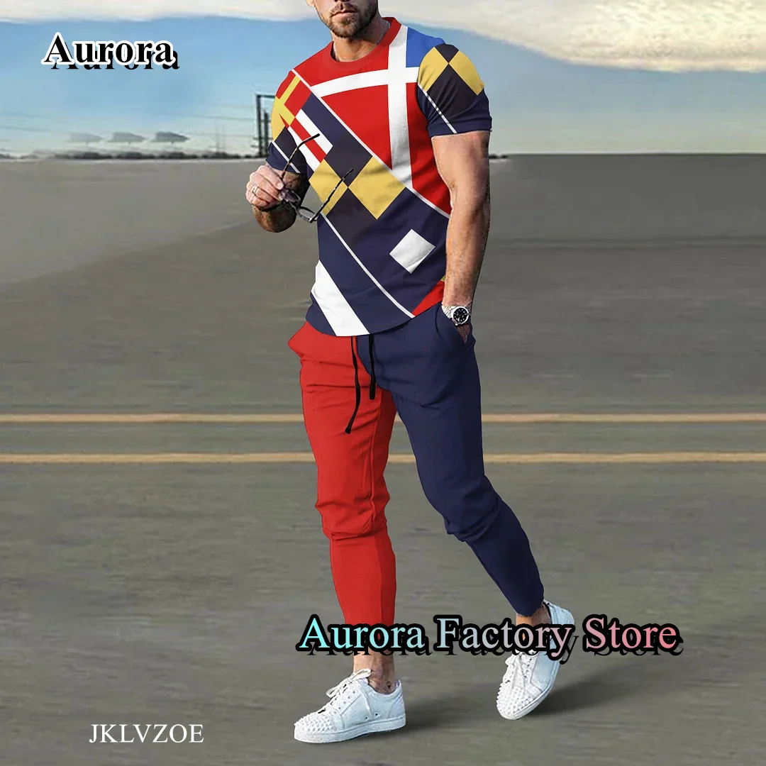 Summer Men Solid Color Tracksuit 2 Pieces T-Shirt Trousers Set Casual Jogging Suit Fashion Outfit Male Oversized Streetwear