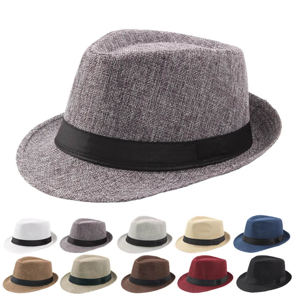 

Retro Men Fedoras Top Jazz Felt Wide Brim Hat Vintage Couple Cap Summer Bowler Hat British Sun Hat Breathable Linen Top Hat