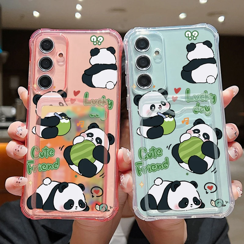 Чехол-кошелек для карточек Samsung Galaxy S24 S23 FE S22 Ultra A16 A55 A35 A25 A15 5G A06 A05 с рисунком панды