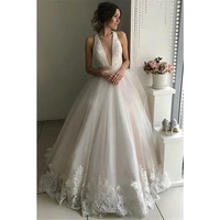 angelsbridep deep v neck wedding dresses vestido de noiva sexy backless applique bottom court train formal bride dress plus size