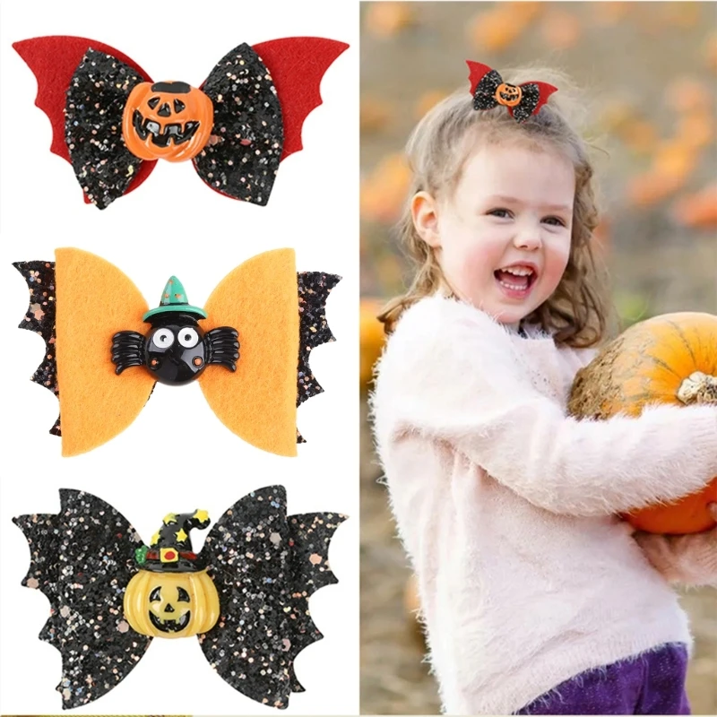 

Pumpkin Bat Hair Bowknot Clips for Teen Girls Women Halloween Decorations Cosplay Accessories