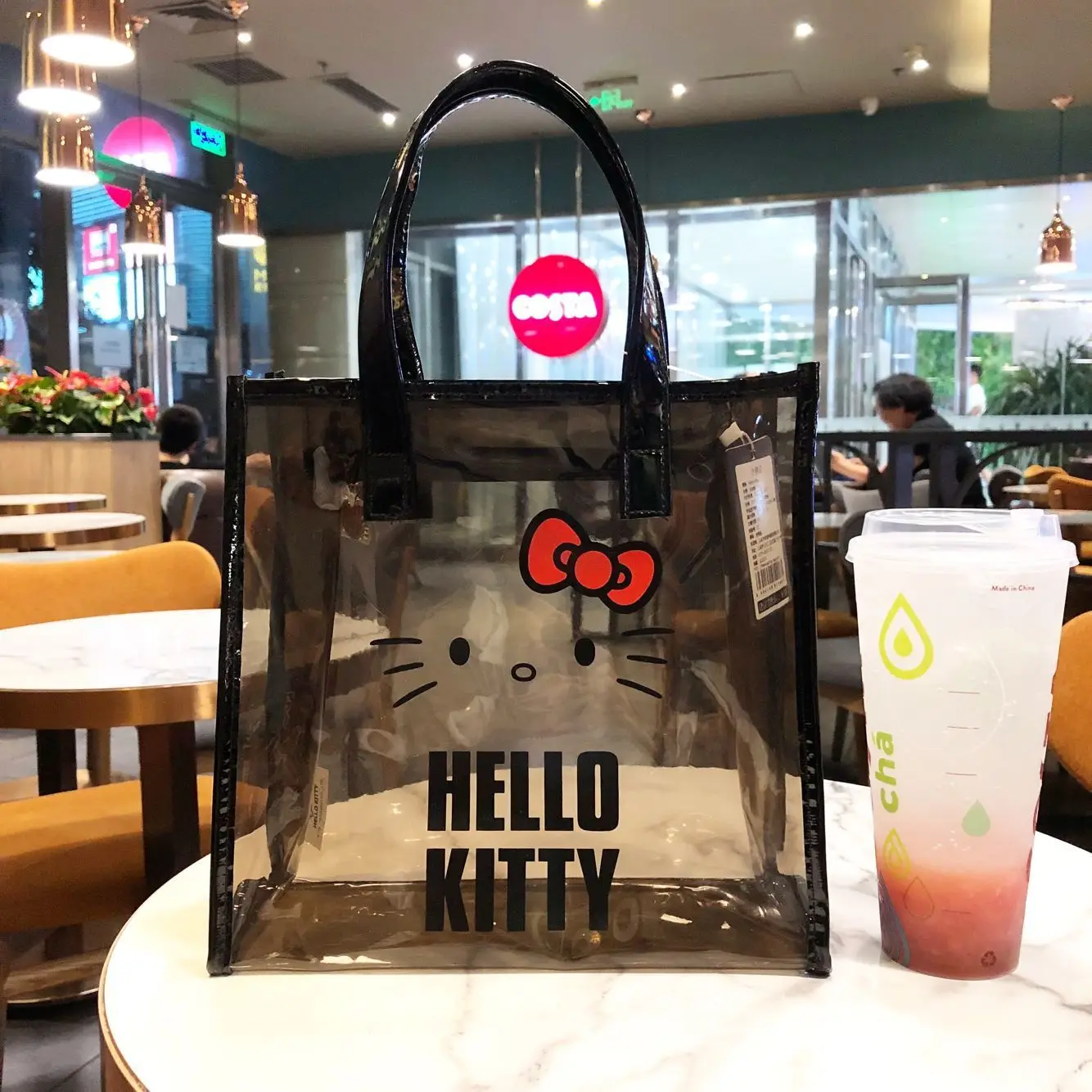 

Anime Hello Kitty Transparent Painted Tote Bag Large Capacity Storage Cosmetic Bag