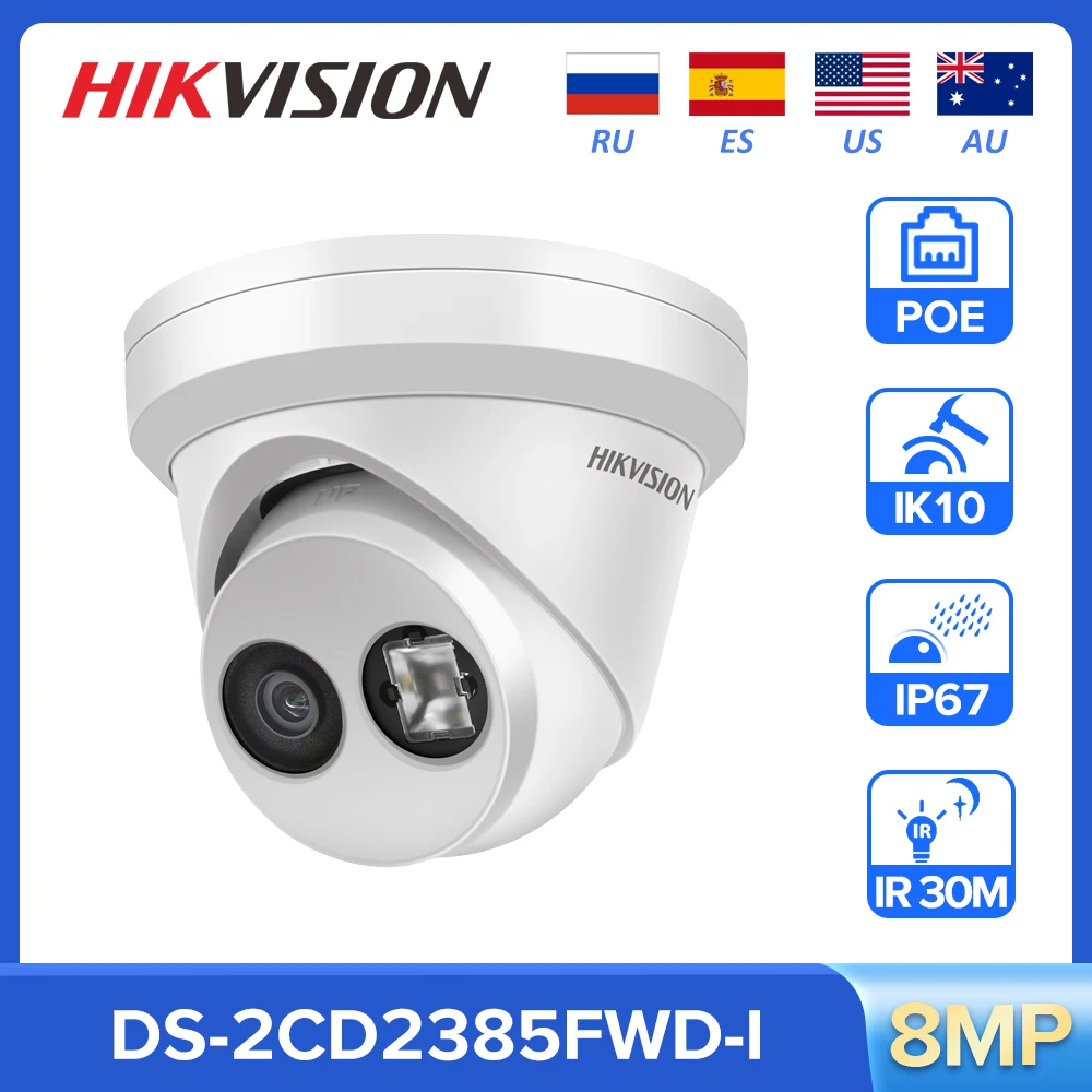 

Original Hikvision IP Camera 8MP CCTV Camera DS-2CD2385FWD-I WDR H.265 Security IPC Camera IK10 IP67 Outdoor Surveillance Webcam