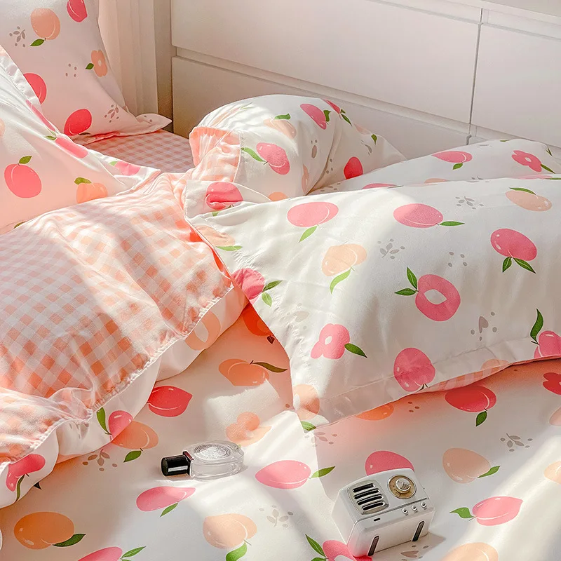 

Комплект пододеяльников с персиковым рисунком и простыней, 4 шт., из промытого хлопка, 4 шт., постельное белье, одеяло, комплект пододеяльников